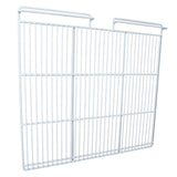 A white metal wire shelf divider with vertical and horizontal bars, ideal for organizing a Middle Shelf in Empura Refrigeration units. It has two hooks for hanging and a sturdy, evenly spaced grid design to separate items efficiently.