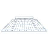A white, rectangular metal wire rack is shown from a low front angle. With evenly spaced bars and a raised back edge, this Left Shelf is likely a removable part for Empura Refrigeration or compatible with other Empura Parts. The background is plain white.
