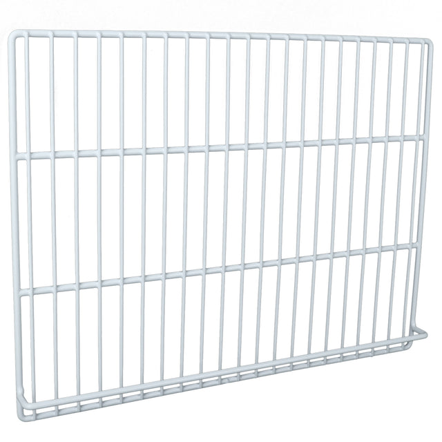 A white metal wire rack with evenly spaced vertical and horizontal bars forming a rectangular grid, photographed against a plain white background. This Right Shelf features slightly thicker outer edges for support, ideal as an Empura Refrigeration accessory.