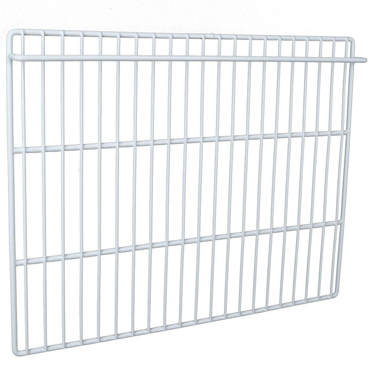 A white wire shelf with a rectangular shape, made of metal rods in a grid pattern, designed as a Right Shelf for Empura Refrigeration. The top bar is thicker and extends slightly beyond the grid on one side. The background is plain white.