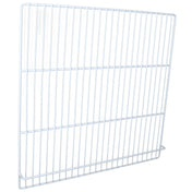 A white metal wire E-KPP93 middle shelf with vertical and horizontal bars forms a grid pattern. Designed for Empura Refrigeration, it features a slight lip at the bottom edge to provide support or prevent items from sliding off. The background is plain and white.