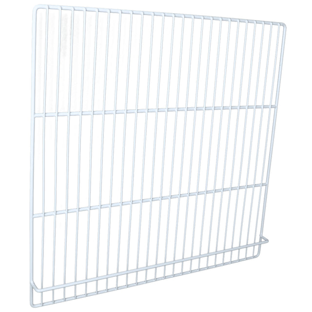 A white metal wire E-KPP93 middle shelf with vertical and horizontal bars forms a grid pattern. Designed for Empura Refrigeration, it features a slight lip at the bottom edge to provide support or prevent items from sliding off. The background is plain and white.