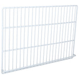 A rectangular, white Empura Refrigeration wire shelf with evenly spaced vertical and horizontal bars forms a grid. The Left Shelf is slightly tilted, showing its depth and three-dimensional structure against a clean white background.