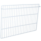 White wire shelf panel with a rectangular shape, featuring horizontal and vertical bars creating a grid pattern. This Left Shelf, compatible with Empura Refrigeration units, has an open design perfect for storage or organization.