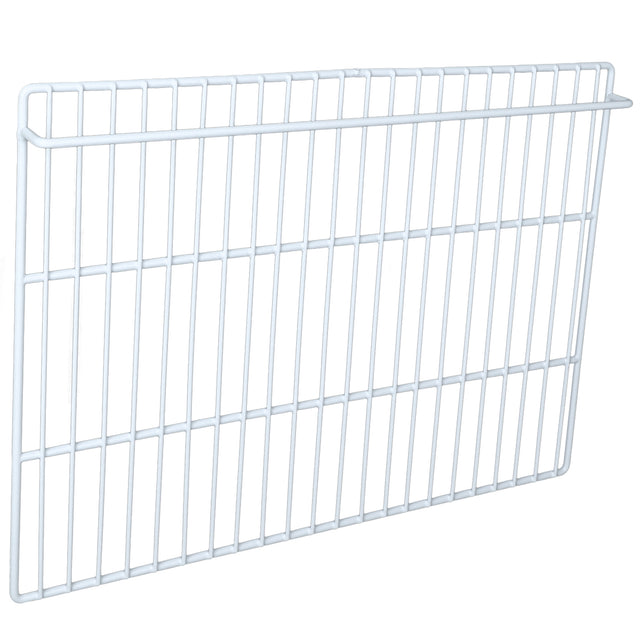White wire shelf panel with a rectangular shape, featuring horizontal and vertical bars creating a grid pattern. This Left Shelf, compatible with Empura Refrigeration units, has an open design perfect for storage or organization.