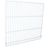 A white metal wire shelving rack from Empura Parts features vertical and horizontal bars forming a rectangular grid, viewed at an angle against a plain white background. The bottom edge includes an extended horizontal bar for added support or function.