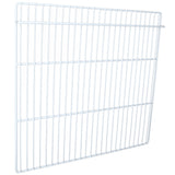 A white metal wire grid panel, often used as a Left Shelf in Empura Refrigeration units, features evenly spaced vertical and horizontal bars. Photographed against a plain background, the grid appears slightly tilted to show depth.