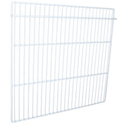 A white metal wire grid panel, often used as a Left Shelf in Empura Refrigeration units, features evenly spaced vertical and horizontal bars. Photographed against a plain background, the grid appears slightly tilted to show depth.