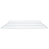 A white metal wire Right Shelf with a grid pattern, viewed from the front at a slight downward angle. The shelf has a small raised back edge for support and is designed for storage or organization in a closet, pantry, or similar space. E-KSP29.