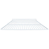 A white metal wire shelf viewed from the front, showing horizontal and vertical bars forming a rectangular grid. This Right Shelf has a simple, utilitarian design with a small raised lip at the back edge. The background is plain white.