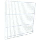 A white metal wire grid shelf, compatible with Empura Refrigeration units, features evenly spaced bars in a rectangular shape. The bottom edge includes an outward bar for added support or to act as a lip. Background is plain white.
