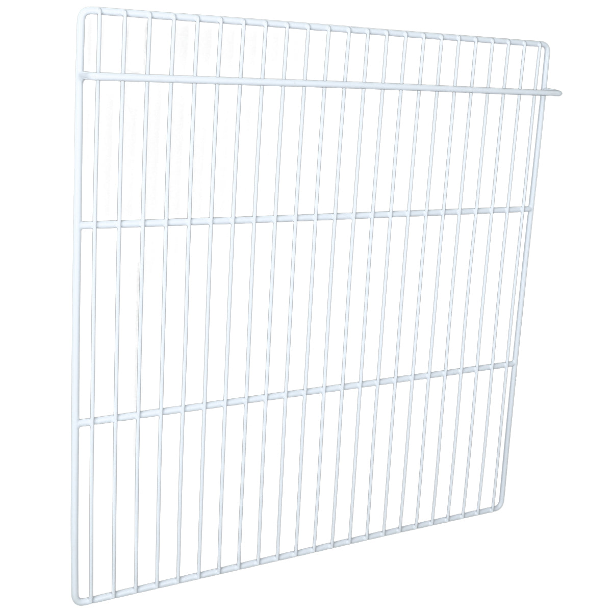 A white wire shelving panel with a grid pattern, this Empura Parts Right Shelf features evenly spaced metal bars. Rectangular and viewed from a slight angle, its designed for storage or organization with Empura Refrigeration units. Plain white background.