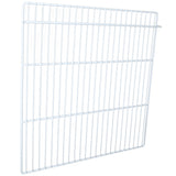 A white wire shelving panel with a grid pattern, this Empura Parts Right Shelf features evenly spaced metal bars. Rectangular and viewed from a slight angle, its designed for storage or organization with Empura Refrigeration units. Plain white background.