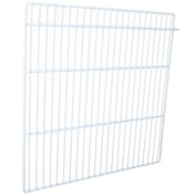A white wire shelving panel with a grid pattern, this Empura Parts Right Shelf features evenly spaced metal bars. Rectangular and viewed from a slight angle, its designed for storage or organization with Empura Refrigeration units. Plain white background.