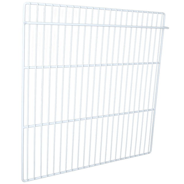 A white wire shelving panel with a grid pattern, this Empura Parts Right Shelf features evenly spaced metal bars. Rectangular and viewed from a slight angle, its designed for storage or organization with Empura Refrigeration units. Plain white background.
