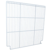 A rectangular white metal wire rack, compatible as a Right Shelf for Empura Refrigeration units, features evenly spaced bars and two short angled feet for support. The rack is photographed against a plain white background.