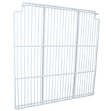 A white rectangular metal wire shelf with evenly spaced bars, featuring small notches at both top corners for secure attachment. This Right Shelf is designed for use with Empura Refrigeration or storage units.