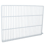 A white metal wire shelf panel, the E-KSP72 Middle Shelf features horizontal and vertical bars forming a grid pattern; this rectangular panel is designed for use with Empura Refrigeration units as shelving or a rack.