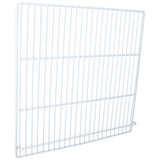 A white, rectangular metal wire rack—possibly an Empura Refrigeration E-KPP67 Right Shelf—features vertical and horizontal bars in a simple grid, with a slightly raised bottom front edge to keep items secure. The design is minimalistic and functional.