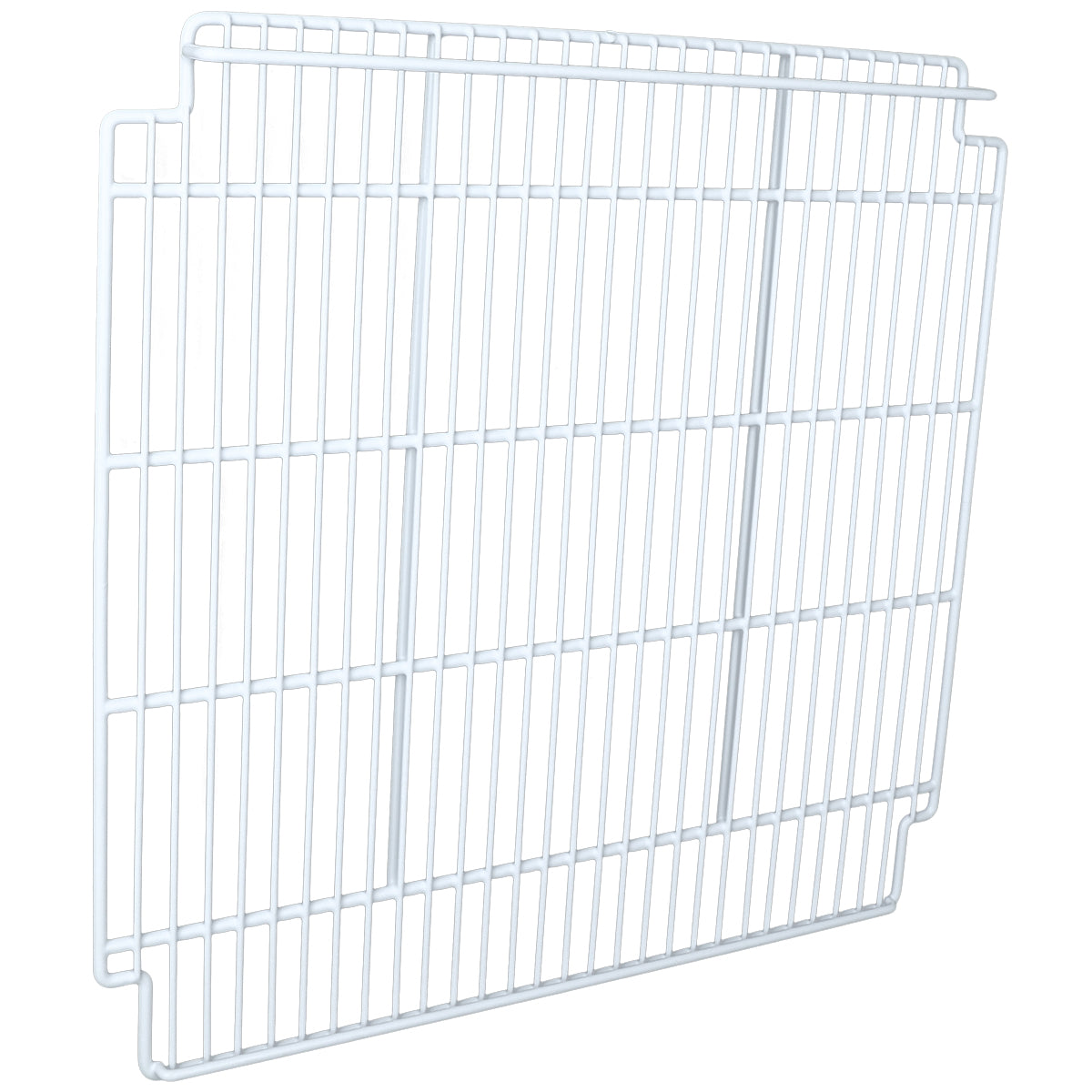 A white, rectangular metal wire shelf or rack from Empura Refrigeration features evenly spaced horizontal and vertical bars in a grid pattern. The slightly raised edges complete this sturdy Right Shelf, shown against a plain white background.