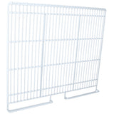 A white metal wire panel, compatible with EGM-75W, features vertical and horizontal bars forming a grid pattern. The panel has two rectangular feet for support, allowing it to stand upright. The background is plain and white.