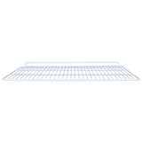 A white Empura Parts wire bottom shelf is viewed from the front against a plain white background. The shelf features a rectangular grid design with closely spaced parallel bars and a slightly raised back edge for support. Simple and utilitarian.