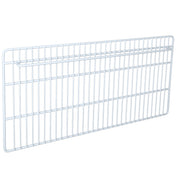 A white metal wire bottom shelf with horizontal and vertical bars forming a grid pattern. The rectangular Empura Parts shelf is viewed at an angle, showing its depth and raised edges, ideal for storage or organization in Empura Refrigeration units.