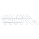 A white metal wire rack, possibly a Middle Shelf for Empura Refrigeration, features parallel bars and rounded front edges. Viewed from a low angle, it displays its flat grid structure and is isolated on a white background with no other objects visible.