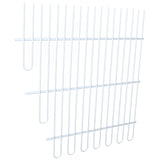 A white metal wire cooling rack with parallel bars and an angled edge, featuring six long vertical wires with U-shaped bends at the ends and three horizontal support wires—ideal as a Middle Shelf for Empura Refrigeration. Shown against a plain white background.