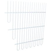 A white metal wire cooling rack with parallel bars and an angled edge, featuring six long vertical wires with U-shaped bends at the ends and three horizontal support wires—ideal as a Middle Shelf for Empura Refrigeration. Shown against a plain white background.