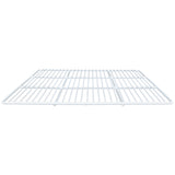 A white, rectangular Left Shelf from Empura Refrigeration with evenly spaced bars, viewed from a low angle against a plain white background. Ideal as a storage solution for refrigerators or as a replacement Empura part.