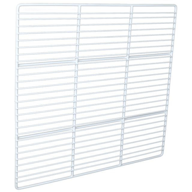 A rectangular, white wire grid panel—compatible with Empura Parts—is shown against a white background, slightly angled to highlight its depth and structure. Evenly spaced bars create rectangular openings for use as a Left Shelf in Empura Refrigeration units.