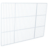 A white, rectangular wire shelf with evenly spaced bars forms a grid pattern. The plain background highlights the simple, functional design of this Empura Parts shelving piece—ideal for use as a Left Shelf in Empura Refrigeration units.