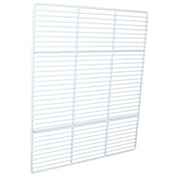 A white, rectangular metal wire shelving rack—such as an Empura Refrigeration Left Shelf—with evenly spaced bars for ventilation and support. The rack is shown against a plain white background, viewed at a slight angle.
