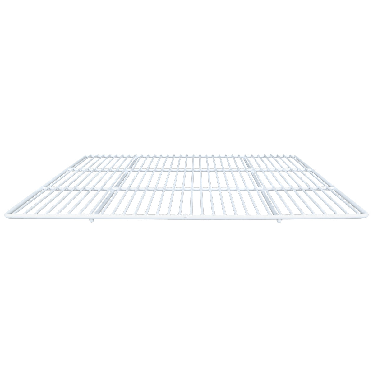 A flat, white Empura Parts wire shelf is shown against a plain white background. The Right Shelf consists of evenly spaced horizontal and vertical bars forming a grid pattern, designed for Empura Refrigeration units. The image is shot from a low angle.