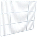 A rectangular, white metal wire shelf from Empura Parts with evenly spaced bars. The grid-like pattern features one slightly wider vertical section, creating an asymmetrical appearance. Ideal as a right shelf for Empura Refrigeration units. Background is plain white.