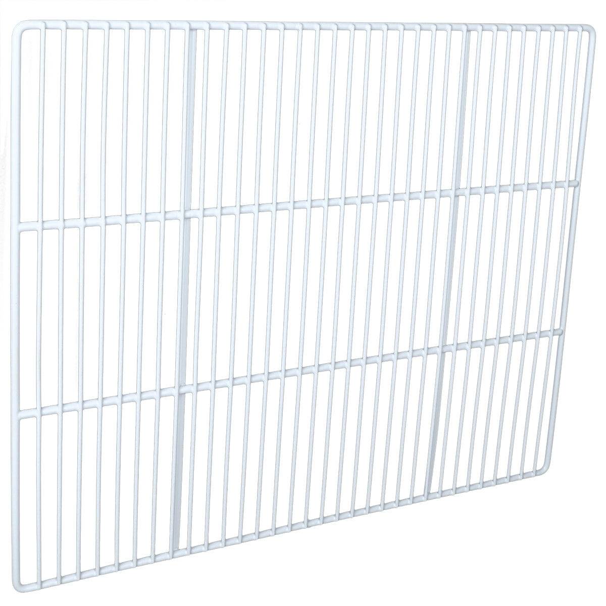 A white rectangular wire shelf or rack with evenly spaced bars, creating a grid pattern. This Left Shelf, compatible with Empura Refrigeration, is photographed against a plain background to highlight its depth and structure—ideal for Empura Parts replacement.