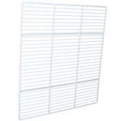 A white metal wire grid or rack, often used as a Left Shelf in Empura Refrigeration units. The grid features evenly spaced horizontal and vertical bars, forming a rectangular shape, and is photographed against a plain white background.