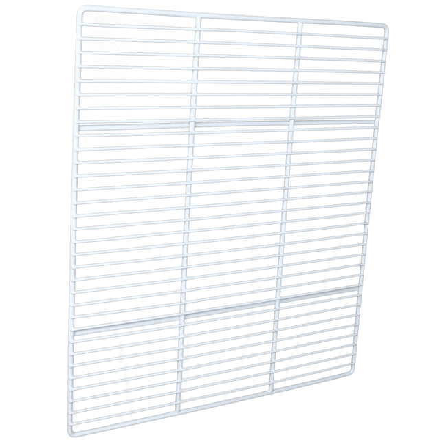 A white metal wire grid or rack, often used as a Left Shelf in Empura Refrigeration units. The grid features evenly spaced horizontal and vertical bars, forming a rectangular shape, and is photographed against a plain white background.
