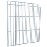 A white rectangular metal wire shelf with a grid pattern, featuring vertical and horizontal bars. One side is slightly raised, indicating it may slide into or rest on an Empura Refrigeration unit. The background is plain white.