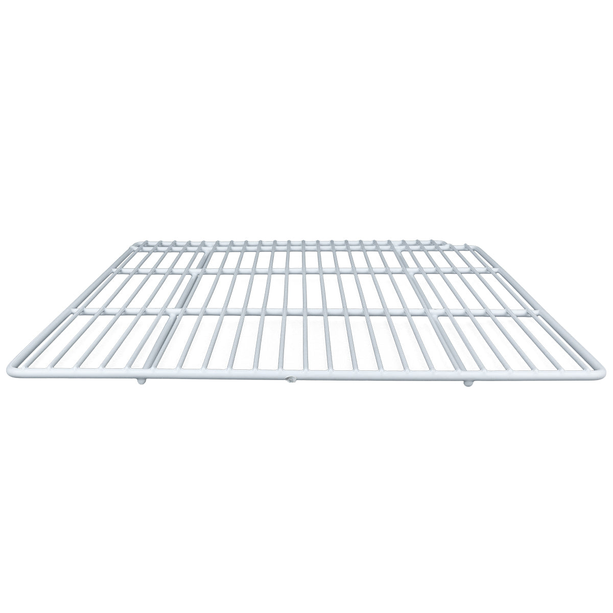 A metal wire Right Shelf viewed from the front. The rectangular shelf features evenly spaced horizontal and vertical bars, forming a grid pattern. The smooth, light gray finish is typical of Empura Parts, set against a plain white background.