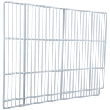 A white metal wire rack, compatible with Empura Refrigeration units, features a rectangular shape with evenly spaced bars and a slightly raised border. Photographed against a plain background, this Empura Parts shelf showcases its open grid-like design.