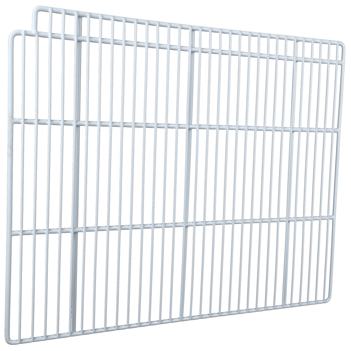 A white metal wire panel from Empura Parts features evenly spaced vertical and horizontal bars forming a sturdy rectangular grid, ideal as a Left Shelf for Empura Refrigeration or for versatile shelving, fencing, or storage organization.