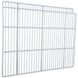 A rectangular metal wire rack with evenly spaced bars creates a grid pattern. Designed to stand upright, this Empura Refrigeration Right Shelf features a slightly taller edge, ideal for overlapping or stacking in your cooling setup.
