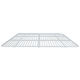 A metal wire rack with evenly spaced horizontal and vertical bars, viewed from a low angle at the front. This rectangular, flat, silver Right Shelf is likely used for cooling baked goods or as an Empura Refrigeration or oven rack. Plain white background.