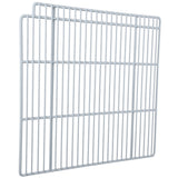 Two rectangular metal wire racks, like those used as Left Shelf components in Empura Refrigeration, overlap slightly and stand upright against a white background. Each light gray rack forms a grid of evenly spaced vertical and horizontal bars.