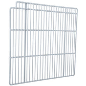 Two rectangular metal wire racks, like those used as Left Shelf components in Empura Refrigeration, overlap slightly and stand upright against a white background. Each light gray rack forms a grid of evenly spaced vertical and horizontal bars.