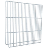 Two white metal wire racks, like those found in Empura Refrigeration units, are shown overlapping each other. Both racks have evenly spaced vertical and horizontal bars, creating a grid pattern against a plain white background.