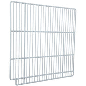 Two white metal wire racks, like those found in Empura Refrigeration units, are shown overlapping each other. Both racks have evenly spaced vertical and horizontal bars, creating a grid pattern against a plain white background.