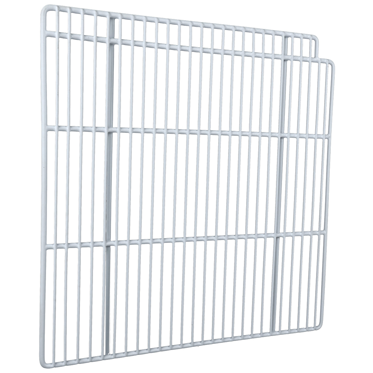 A white metal wire shelf, rectangular in shape, with parallel vertical bars and a few evenly spaced horizontal supports. This Right Shelf is an Empura Parts accessory, ideal for storage or organization in closets or Empura Refrigeration units.